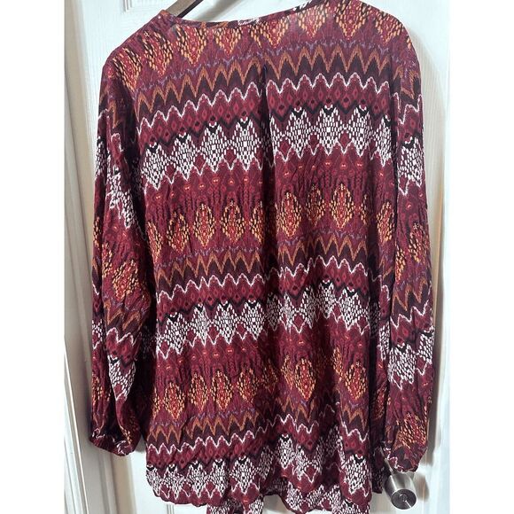 Ulla Popken Top Women 22‎ Red Geometric Pattern Long Tunic Stretch - Picture 2 of 7